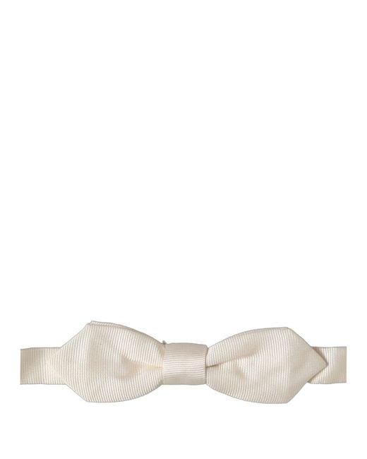 Dolce & Gabbana Men White 100% Silk Adjustable Neck Papillon Bow Tie for men
