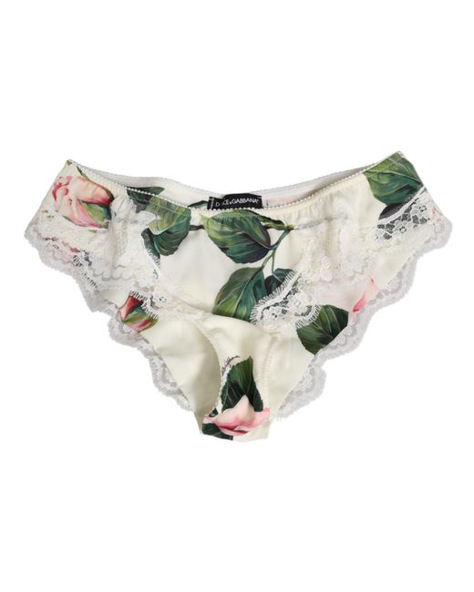 Dolce & Gabbana White Silk Satin Floral Lace Trim Slip Underwear