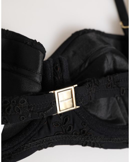 Dolce & Gabbana Black Polyester Embroidered Underwire Bra Underwear