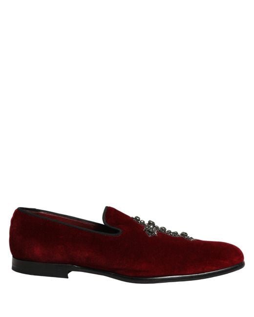 Dolce & Gabbana Red Maroon Suede Cross Slip On Dress Loafers Shoes for men