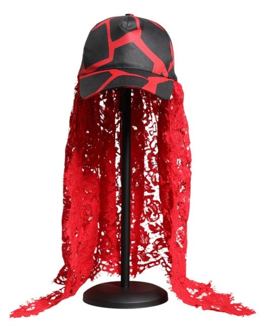 Dolce & Gabbana Red Lace Tulle Cotton Baseball Cap for men