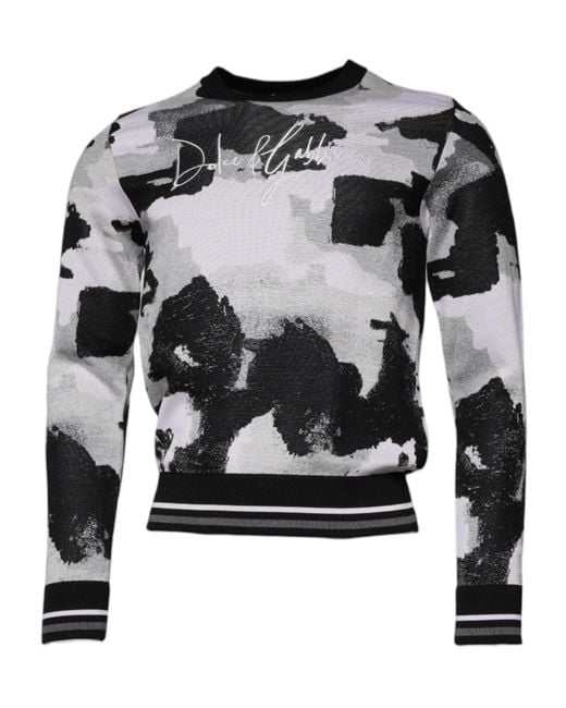 Dolce & Gabbana Black Abstract Print Knit Pullover Sweater for men