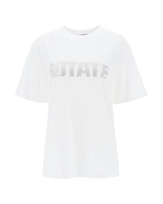 ROTATE BIRGER CHRISTENSEN White Crew-Neck T-Shirt With Crystal Logo