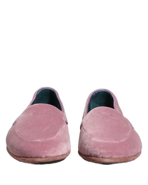 Dolce & Gabbana Pink Velvet Slip On Men Flats Loafers Shoes for men
