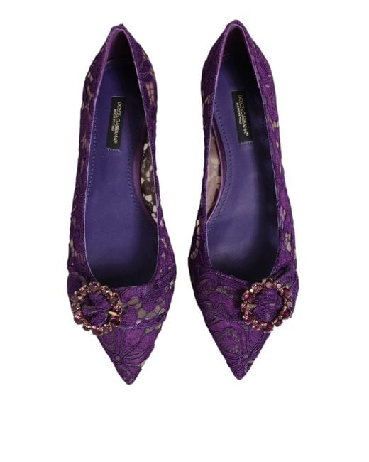 Dolce & Gabbana Purple Taormina Lace Crystal Loafers Shoes