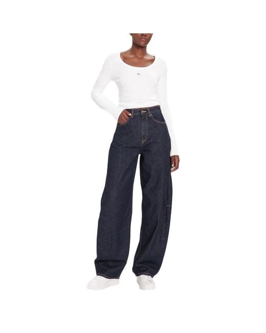 Calvin Klein Blue Cotton Mom Jeans