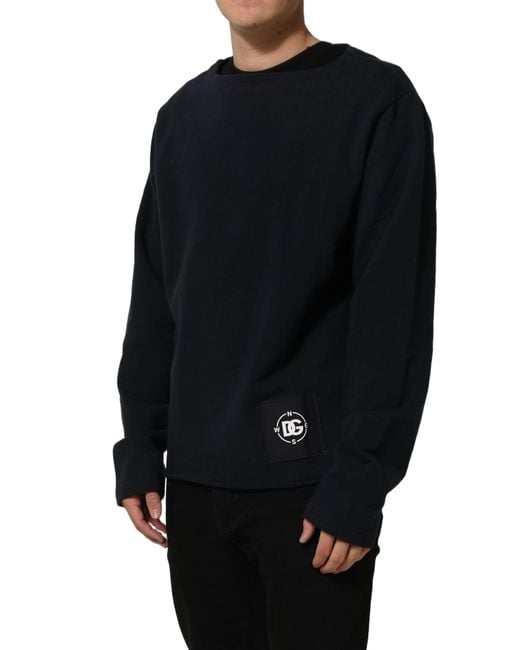 Dolce & Gabbana Blue Dark Logo Cotton Sweatshirt Sweater Clothing for men