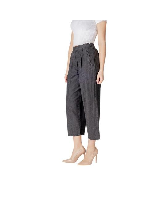 Ichi Gray Black Cotton Cropped Jeans