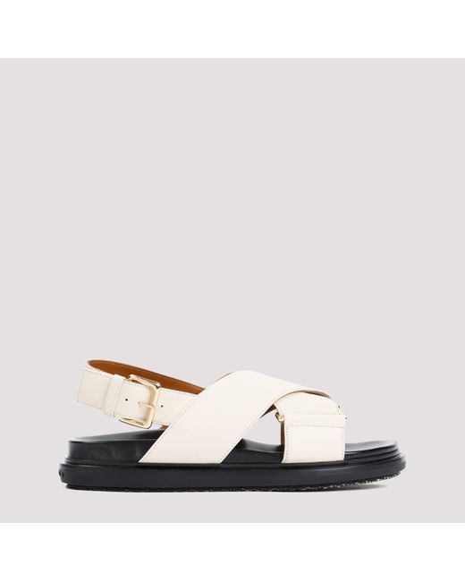 Marni White Black Calf Leather Fussbett Criscross Sandal