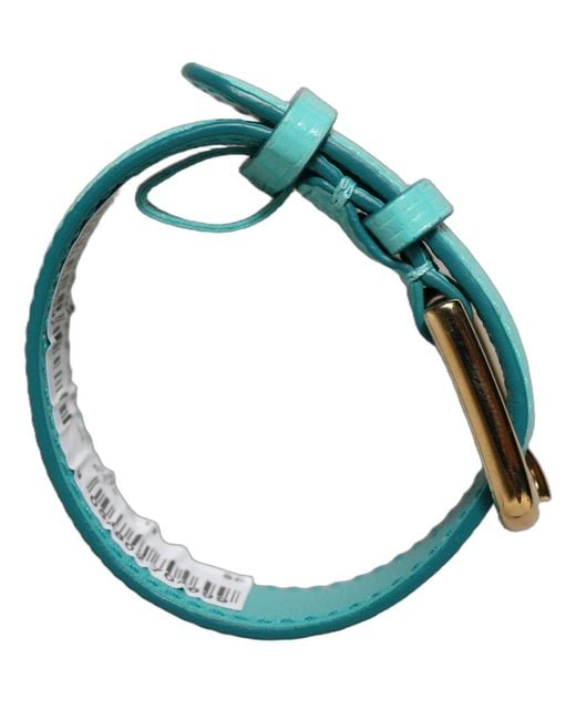Dolce & Gabbana Green Blue Textured Leather Gold Buckle Belt Strap Bracelet