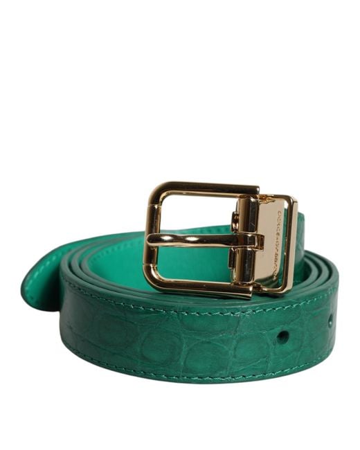 Dolce & Gabbana Green Leather Logo Metal Waist Buckle Belt for men
