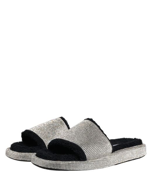 Dolce & Gabbana Black Crystal Embellished Platform Men Slides Shoes for men
