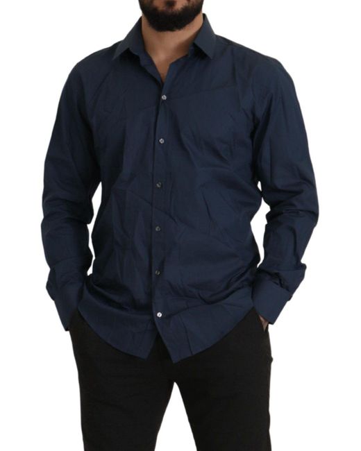 Dolce & Gabbana Blue Cotton Martini Slim Fit Dress Shirt for men
