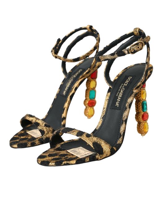 Dolce & Gabbana Metallic Leopard Crystals Heels Sandals Shoes