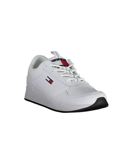 Tommy Hilfiger White Sleek Lace-Up Sneakers With Contrast Detail for men