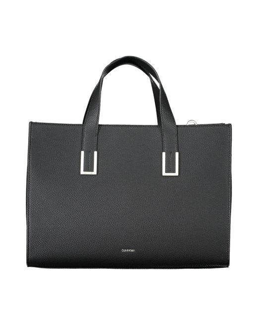 Calvin Klein Black Elegant Two-Handled Handbag With Logo
