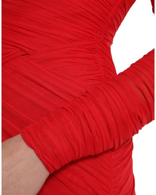 Dolce & Gabbana Red Radiant Stretch Satin Midi Dress