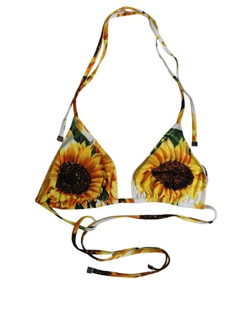 Dolce & Gabbana White Multicolor Floral Halter Beachwear Bikini Top
