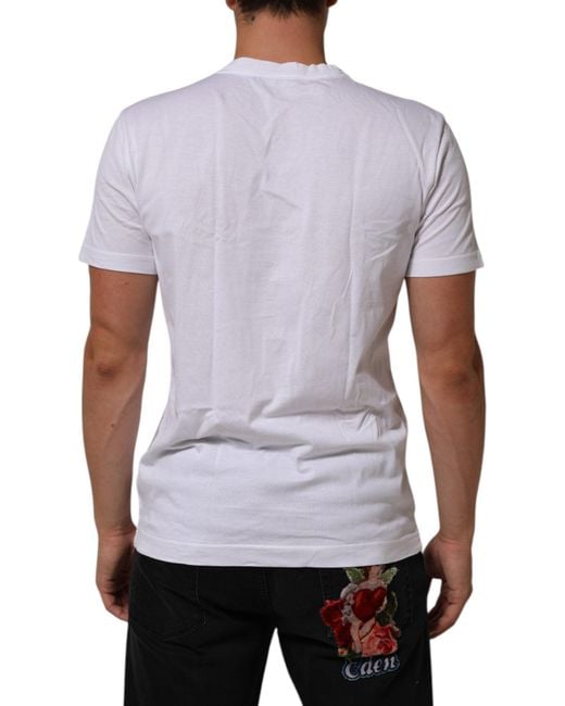 Dolce & Gabbana White Cotton Dg Love Patch Crew Neck T-Shirt for men