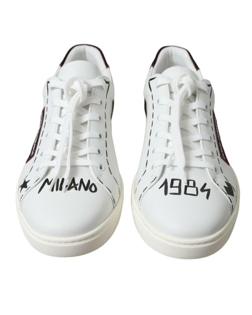 Dolce & Gabbana White Bordeaux Leather Logo Low Top Sneakers Shoes for men