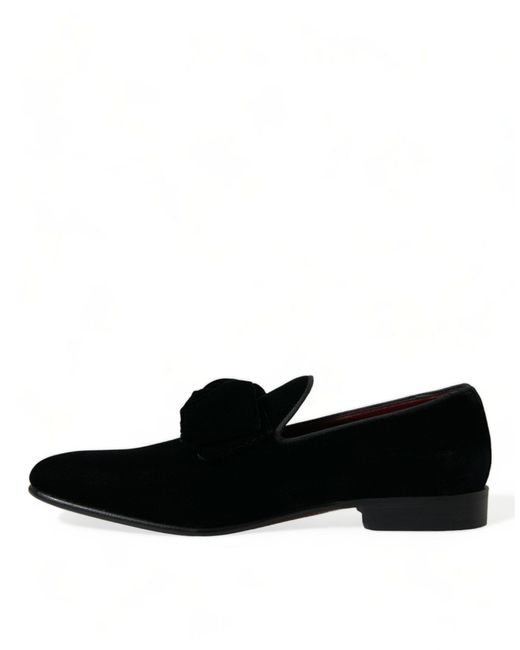Dolce & Gabbana Black Velvet Loafers Formal Dress Shoes for men