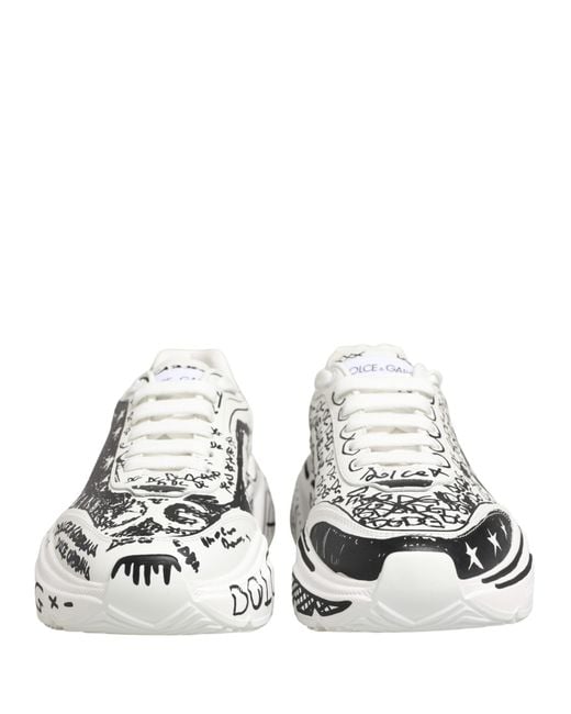Dolce & Gabbana White Daymaster Graffiti Low Top Sneakers Shoes