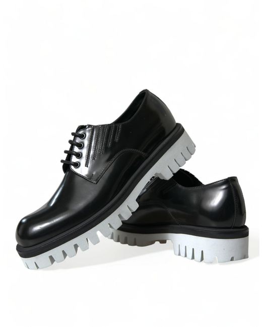 Dolce & Gabbana Black White Leather Lace Up Derby Dress Shoes for men
