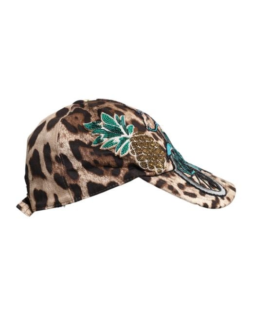 Dolce & Gabbana Multicolor Brown Leopard Sequin Sicily Baseball Cap