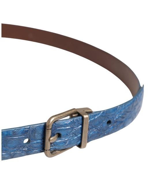 Dolce & Gabbana Blue Leather Tone Metal Buckle Belt Caiman for men