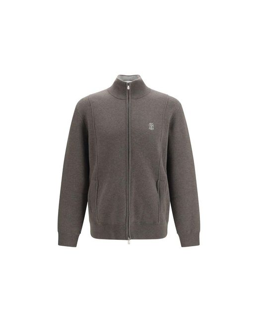 Brunello Cucinelli Gray Bicolor Cashmere Cardigan for men