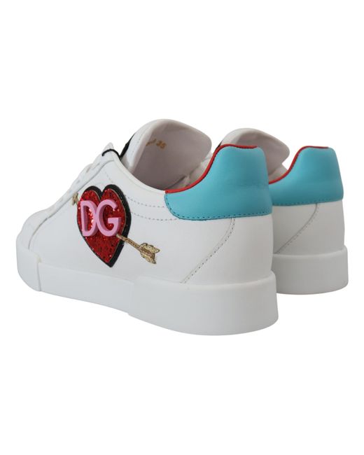Dolce & Gabbana Black Leather Crystal Heart Low Top Sneakers  Shoes main image 1