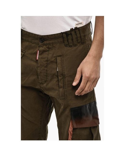 DSquared² Green Cotton Cargo Pants With Coated Cotton Pockets for men