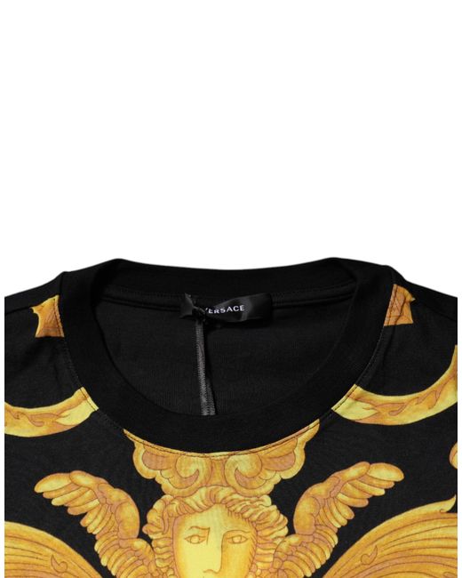 Versace Black Medusa Print Cotton Crew Neck T for men