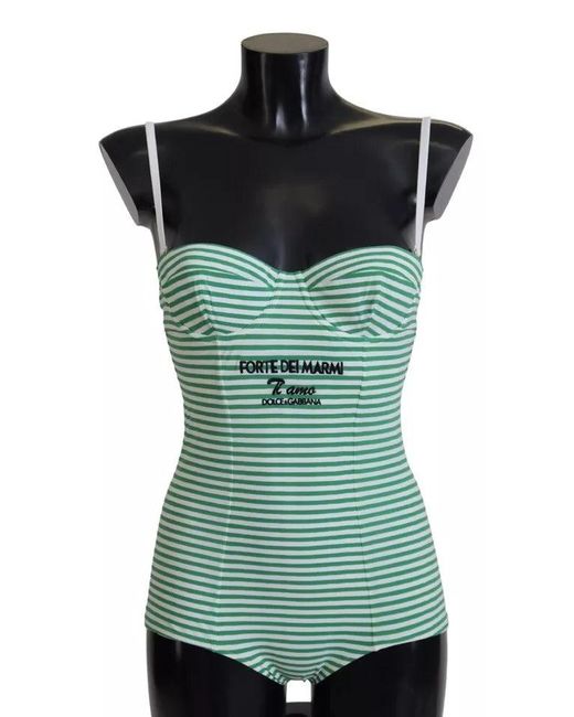 Dolce & Gabbana Green Stripes One Piece Beachwear Swimwear