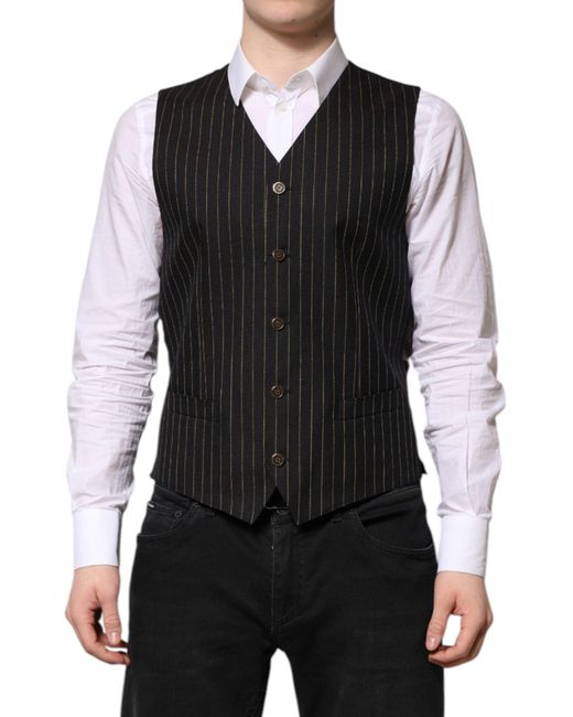 Dolce & Gabbana Black Pinstripe Vest Formal Wear for men