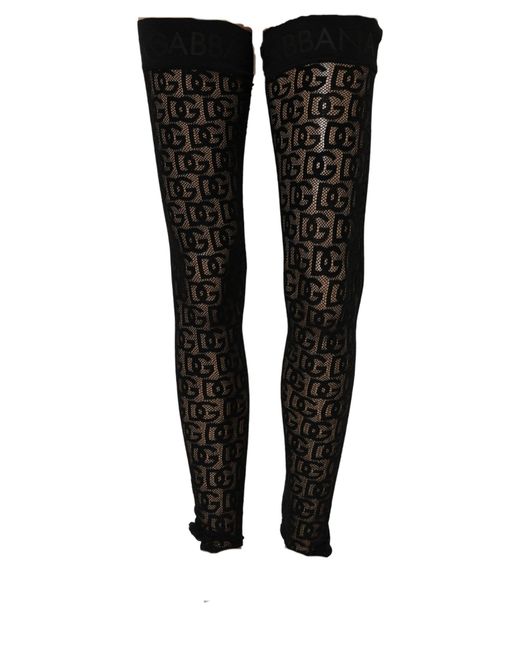 Dolce & Gabbana Black Dg Logo Sheer Nylon Thigh High Socks
