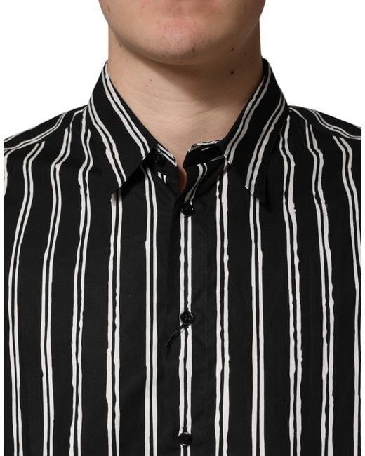Dolce & Gabbana Black Stripes Cotton Formal Dress Shirt for men