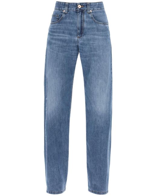 Brunello Cucinelli Blue Loose Cotton Denim Jeans