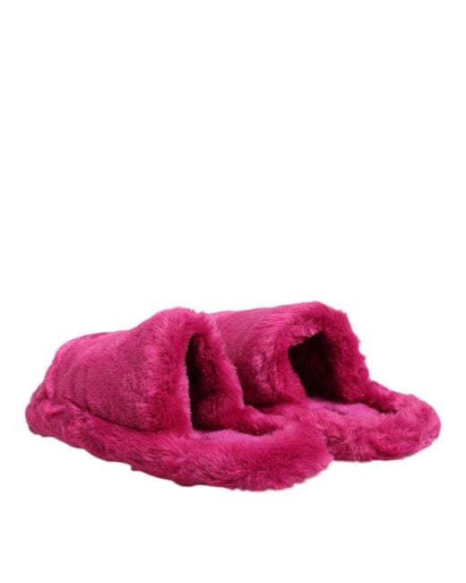 Dolce & Gabbana Pink Acrylic Faux Fur Mens Flats Sandals Shoes for men