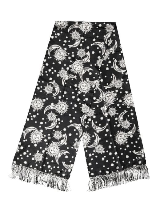 Dolce & Gabbana Black Silk Sun Moon Star Fringe Foulard 178Cm X 33Cm Scarf for men