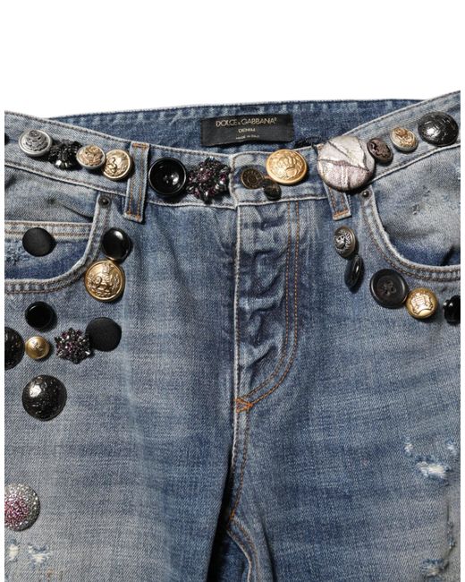 Dolce & Gabbana Blue Embellished Tattered Skinnydenim Jeans for men