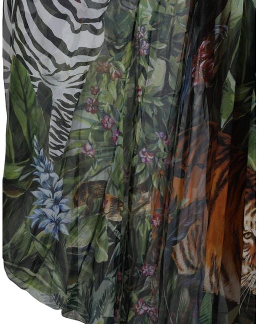 Dolce & Gabbana Green Multicolor Silk Jungle Print Maxi Dress