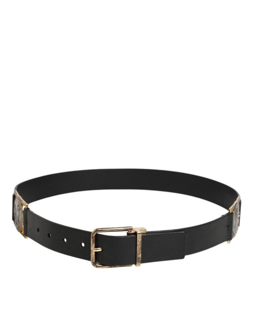 Dolce & Gabbana Black Leather Coin Buckle Belt Calf for men