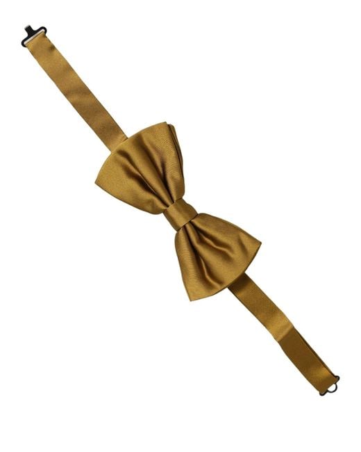 Dolce & Gabbana Black Men Mustard 100% Silk Adjustable Neck Papillon Bow Tie for men