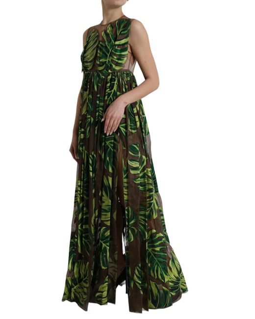 Dolce & Gabbana Green Elegant A-Line Sleeveless Silk Blend Dress