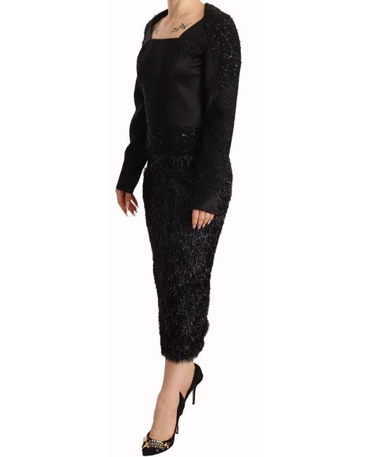 Masha Ma Black Studs Embellished Long Sleeves Sheath Midi Dress