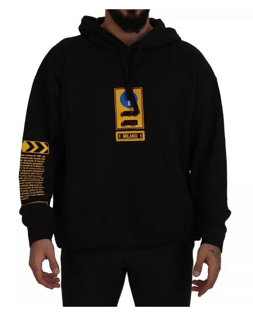 Dolce & Gabbana Black Cotton Logo Hooded Sweatshirt Sweater for men