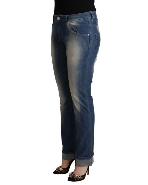 Acht Blue Washed Mid Waist Folded Hem Skinny Jeans