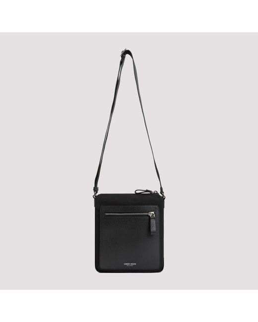 Giorgio Armani Black Grained Leather Shoulder Bag for men