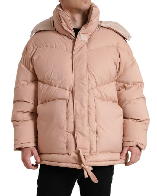 Dolce & Gabbana Peach Polyester Hooded Puffer Winter Jacket in Natural for  Men | Lyst